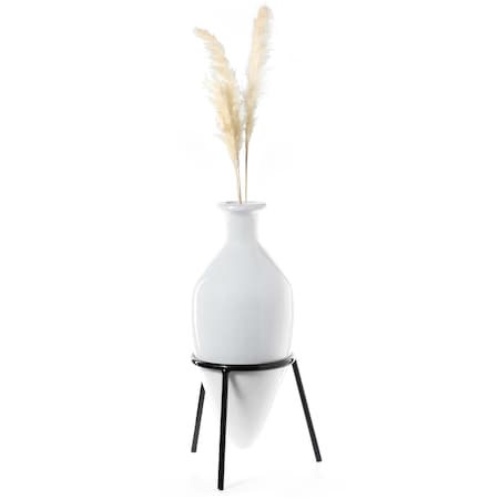 Uniquewise Roman Style Ancient Pointed Amphora Vase on Metal Tripod Stand QI003859